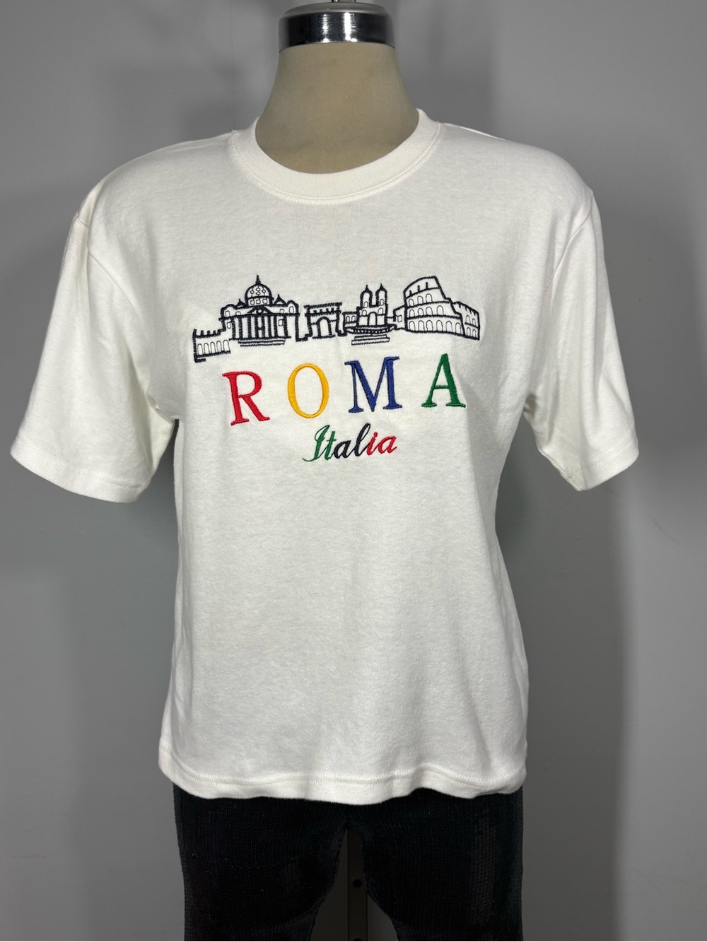 Italina White Crewneck Tee with Black Logo Tag
